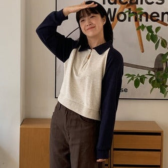 Henbo color matching half-zip crop sweatshirt